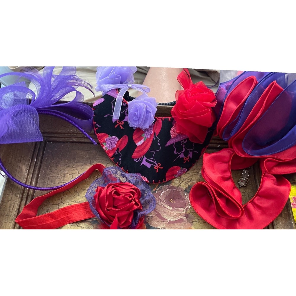 Theater Prop Red Hat Society Head Piece Bundle Photography Prop Purple Red 4pc